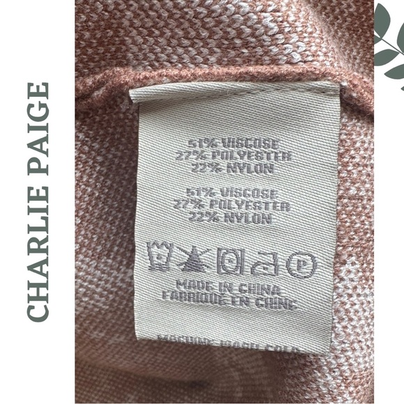 Charlie Paige Long Sleeve Button Up V-Neck Cardigan Brown Cream Orange Large - Picture 5 of 5